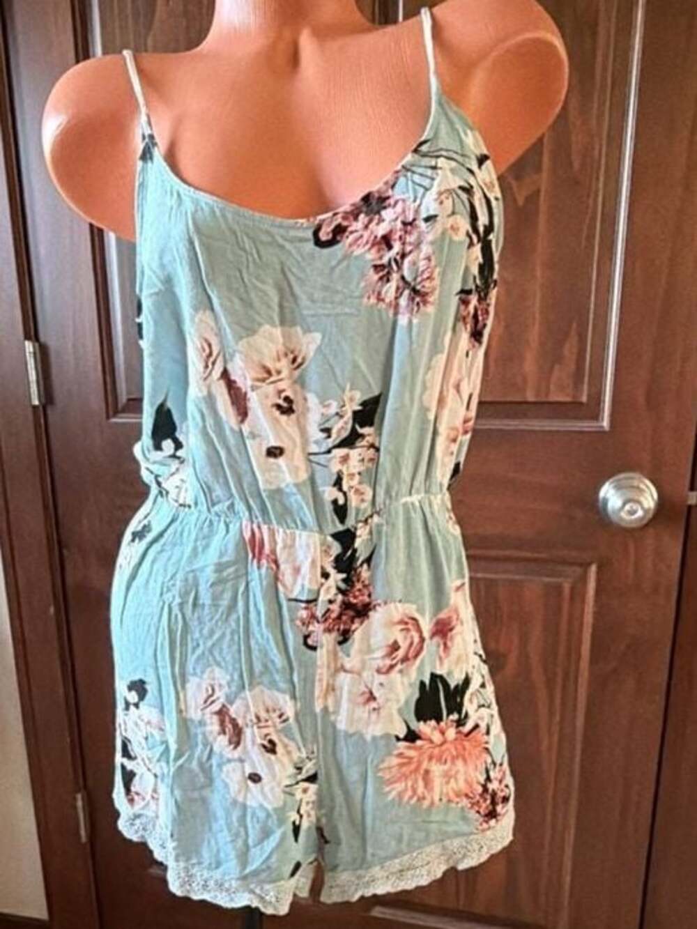 Kendall & Kylie Light Blue Floral Romper with Lace Trim